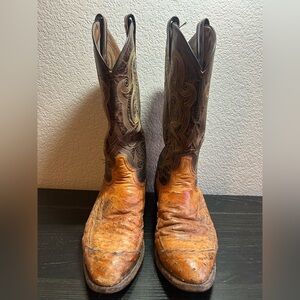 Vintage Tony Lama White Label Full Quill Ostrich Two Tone Brown Boots Mens 9.5 D